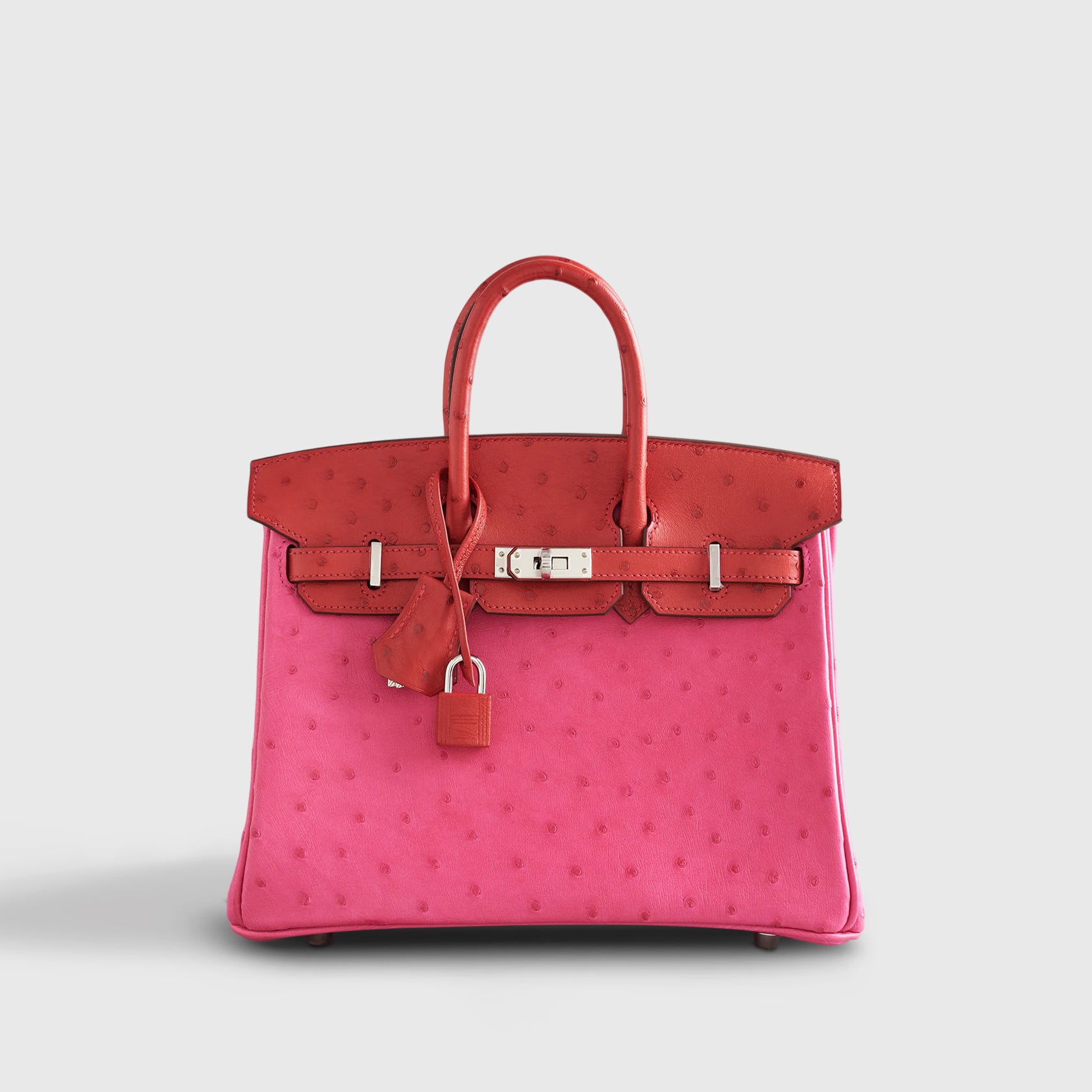 Hermès Birkin 25 Ostrich Rose Tyrein/Rouge Vif Palladium Hardware