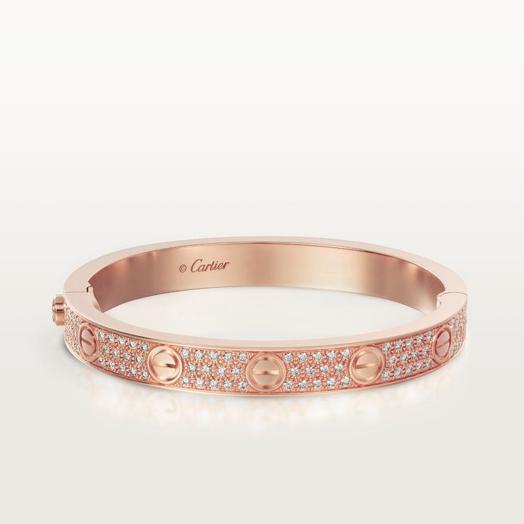 LOVE bracelet, classic model, paved 18K rose gold 6.7 mm