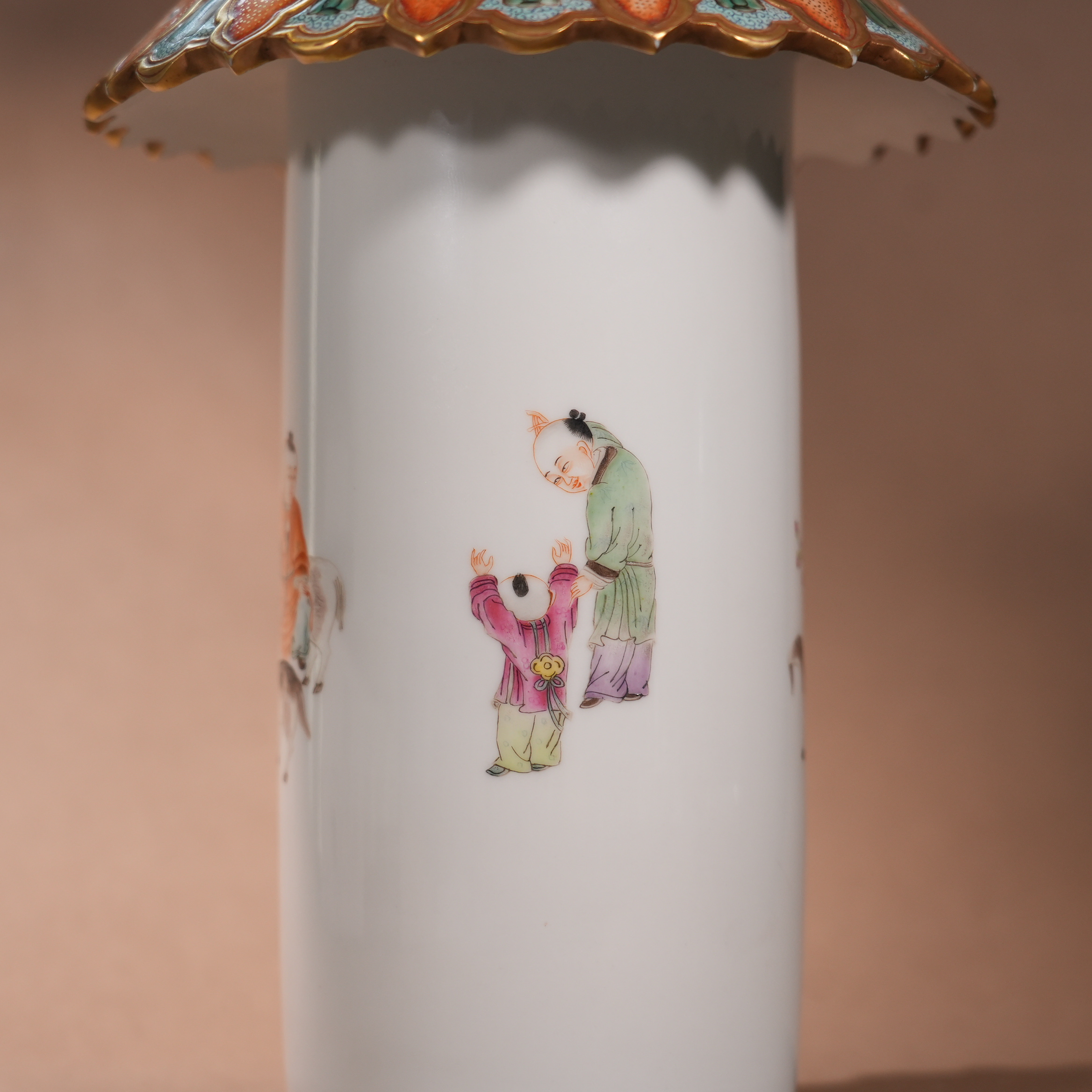 Ancient Chinese Famille Rose and Jun-Glazed Double Gourd Vase with Elephant Handles