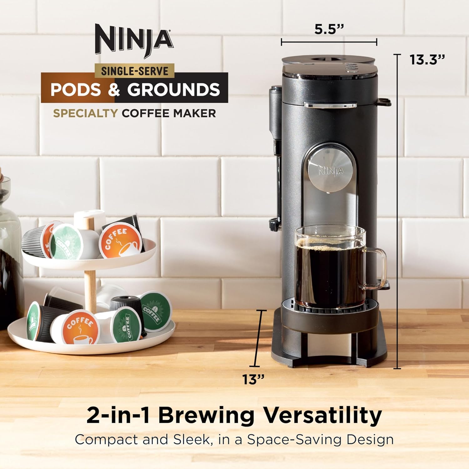 Single-Serve Coffee Maker - Combo Machine, K-Cup Pods and Grounds | 4 Brew Sizes, Up to 24 oz Cup, 56 oz Removable Water Reservoir, Black