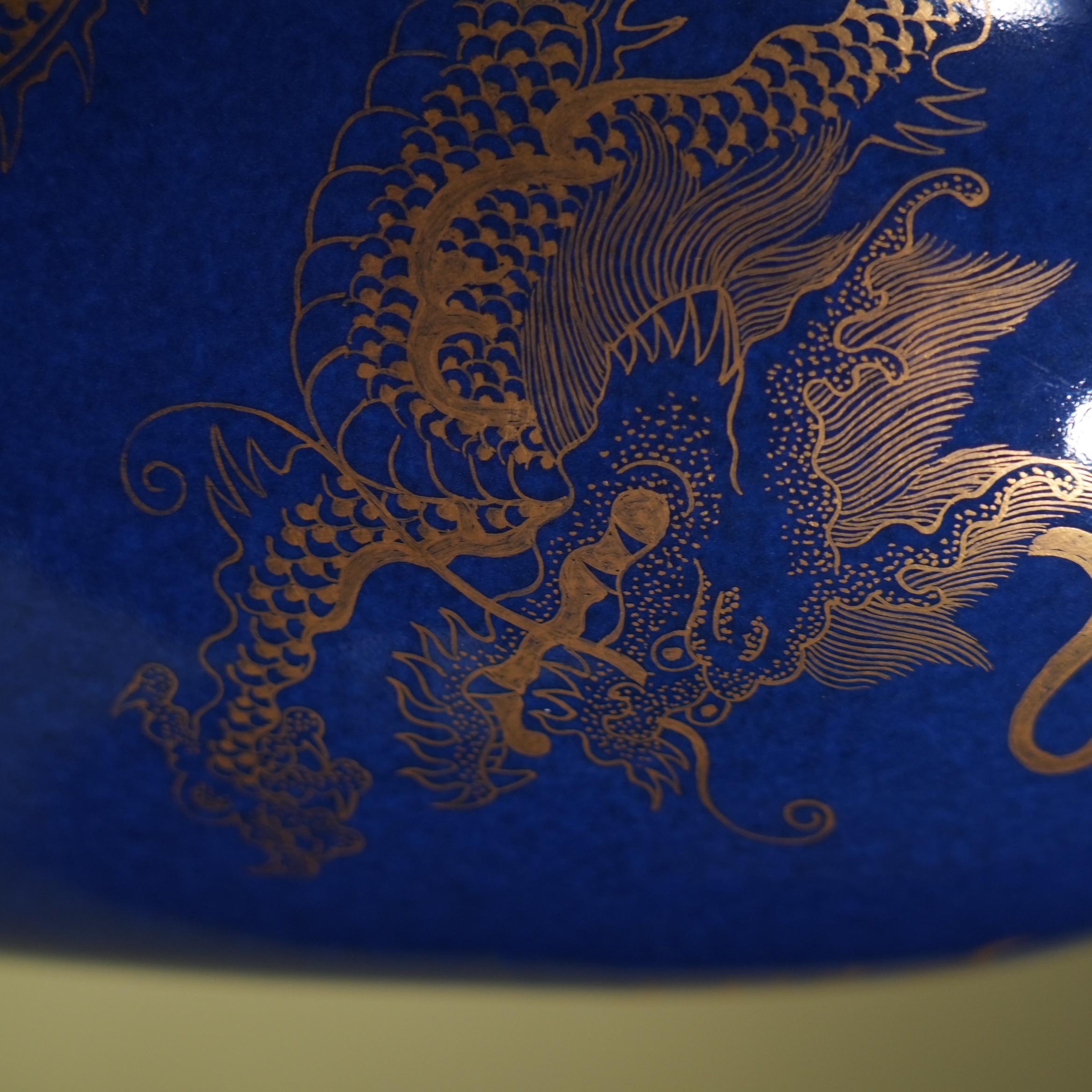 Ancient Chinese Powder Blue Glaze Gilded Dragon Porcelain Vase