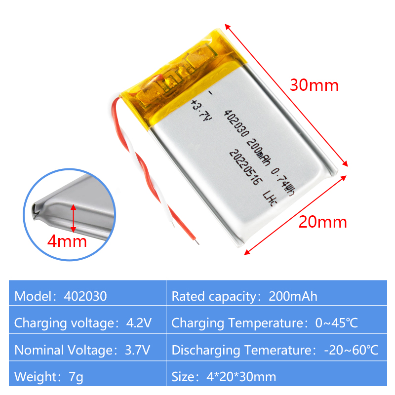 Pouch Lithium Ion Batteries 402030 402035 3.7v200mAh 240mAh