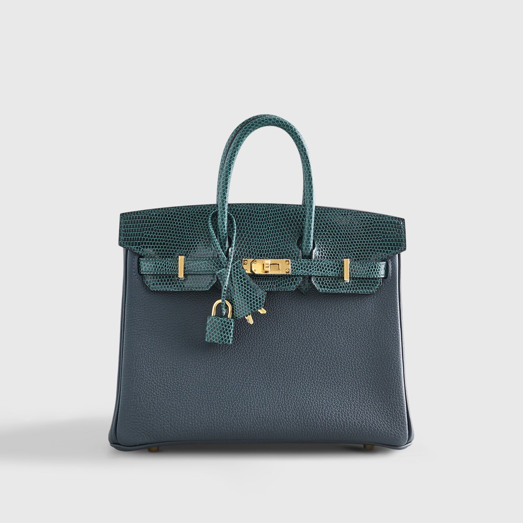 Hermès Birkin Touch 25 Lizard, Togo Vert Cypress/Vert Rousseau Gold Hardware