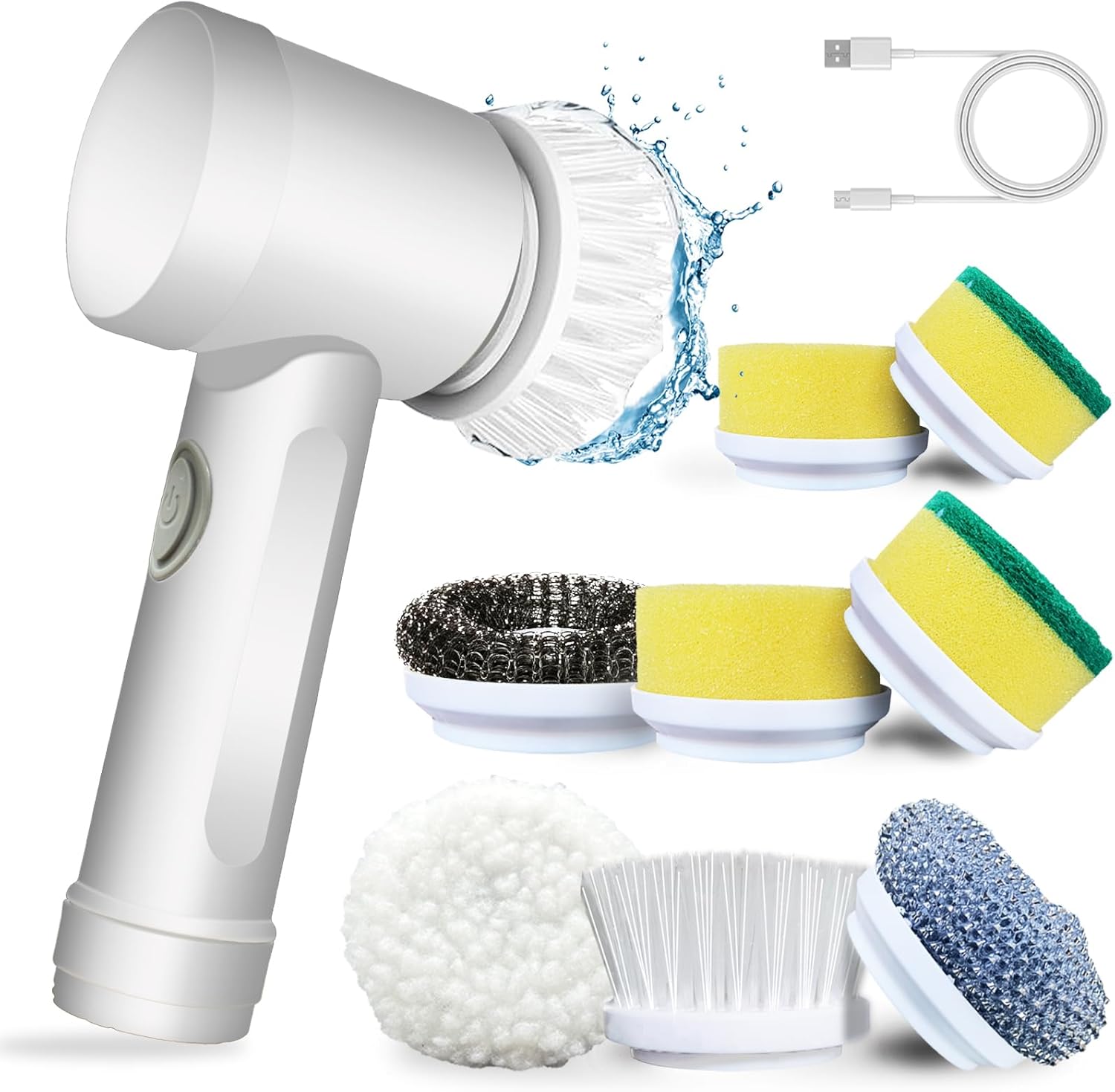 Cepillo de limpieza eléctrico, fregador giratorio eléctrico con 5 cabezales de cepillo, kit de limpieza automático para bañera de baño, cocina, azulejo, ventana, bañera, plato, fregadero