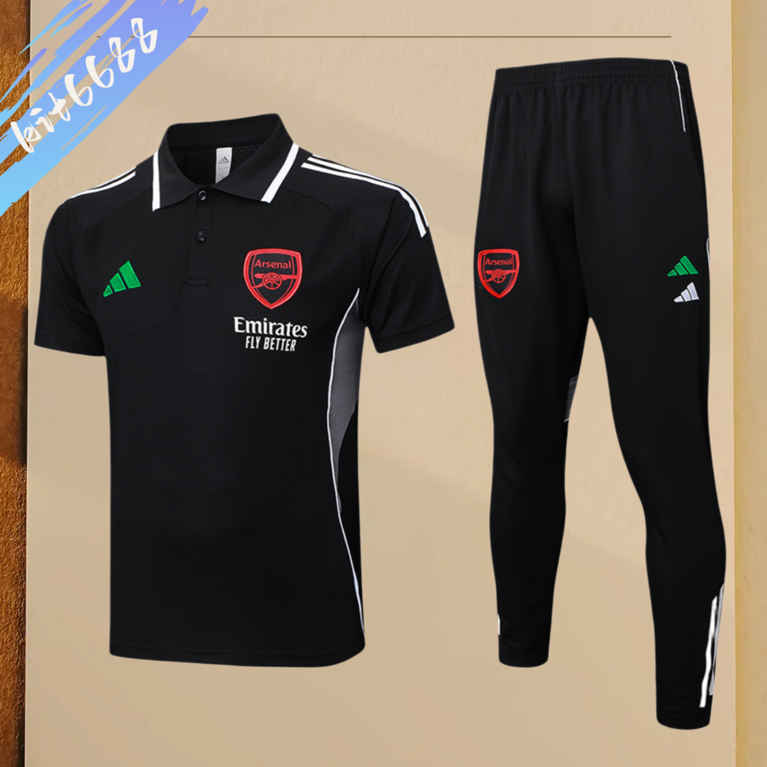 2025/2026 Arsenal Black Polo Short Sleeve Trousers (Adult Kit)