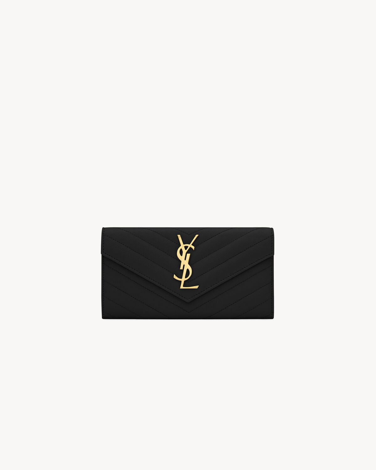 cassandre matelassé large flap wallet in grain de poudre leather BLACK