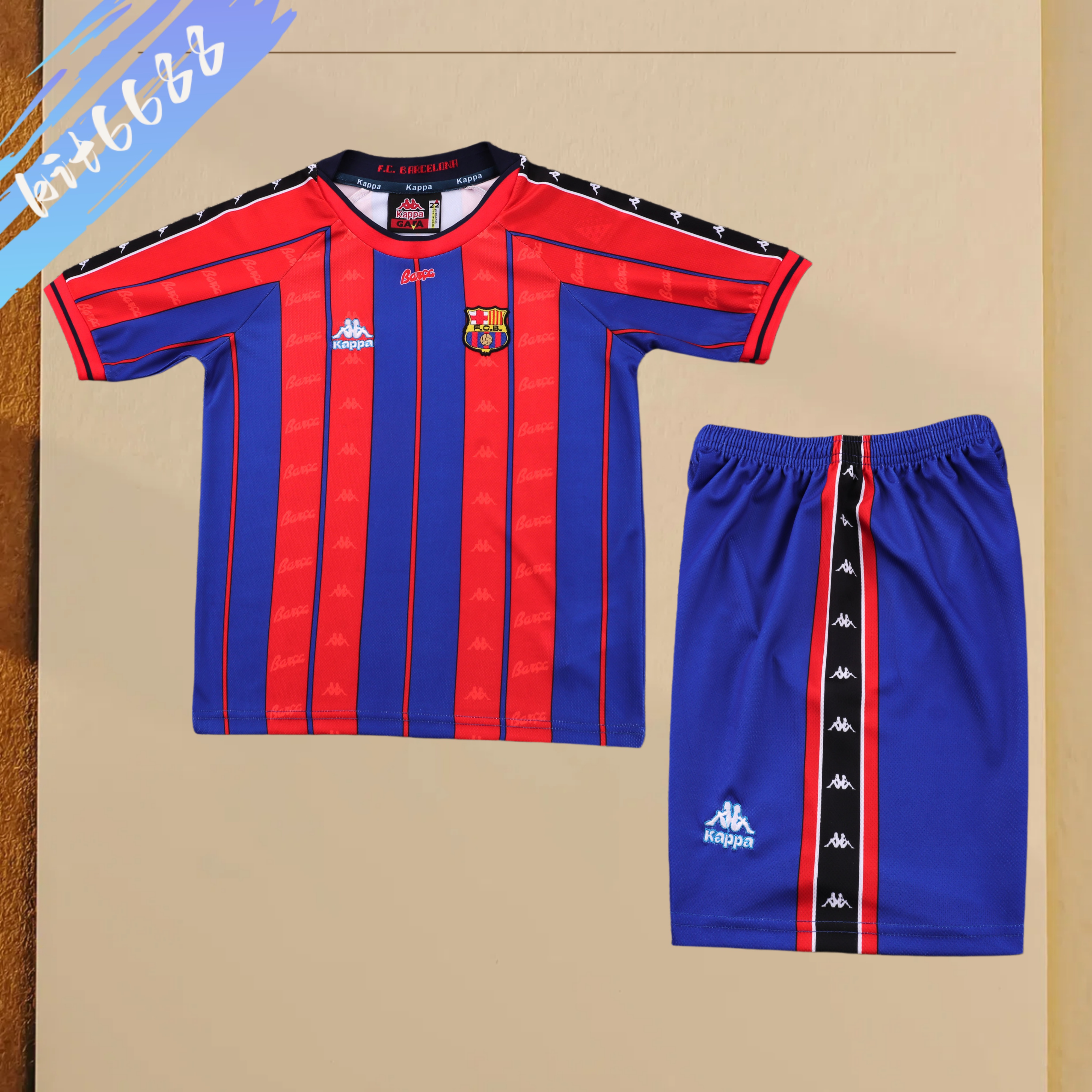 1997/1998 Barcelona home Retro Football Shirt (Kids Kit)