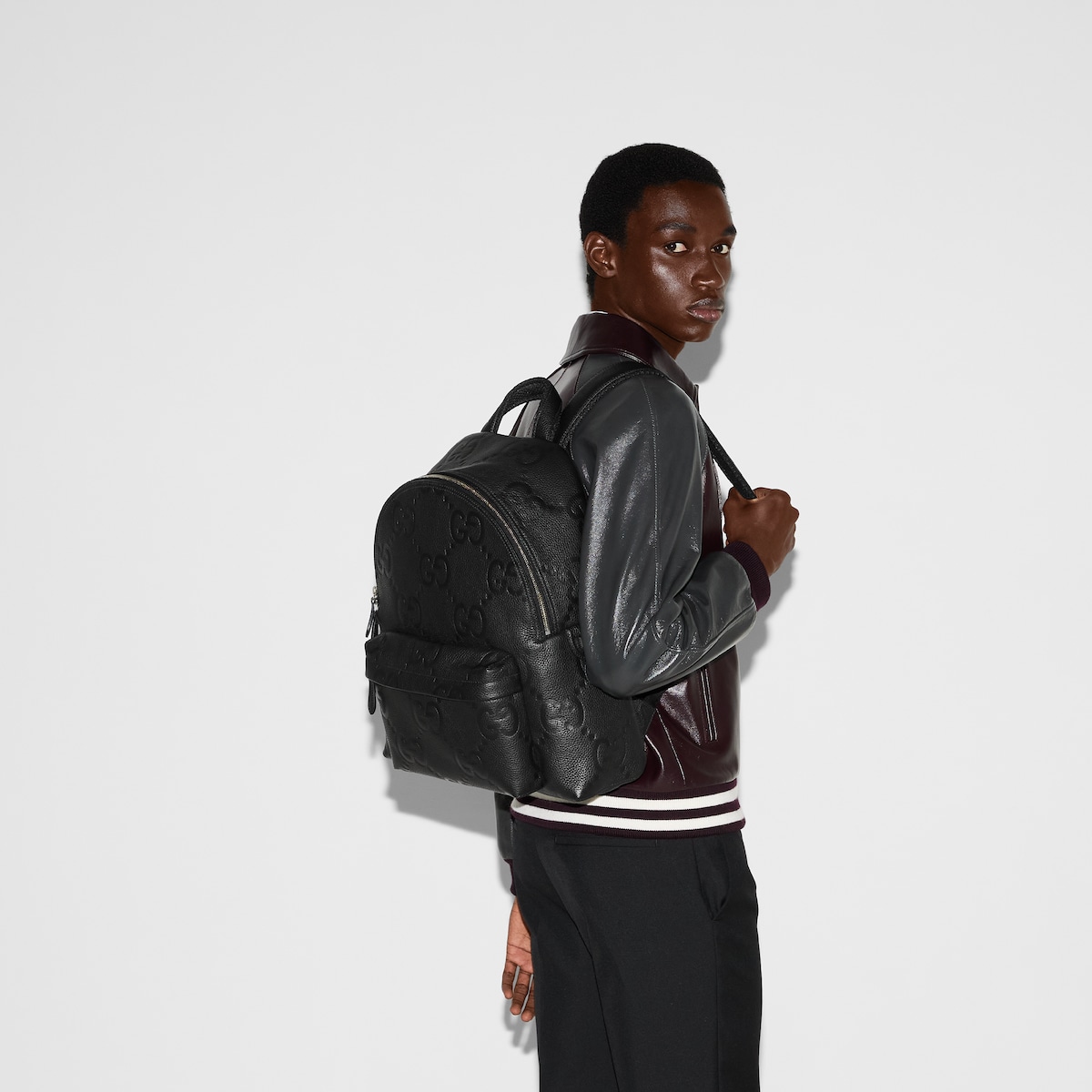 GG jumbo medium backpack Black jumbo GG grainy leather