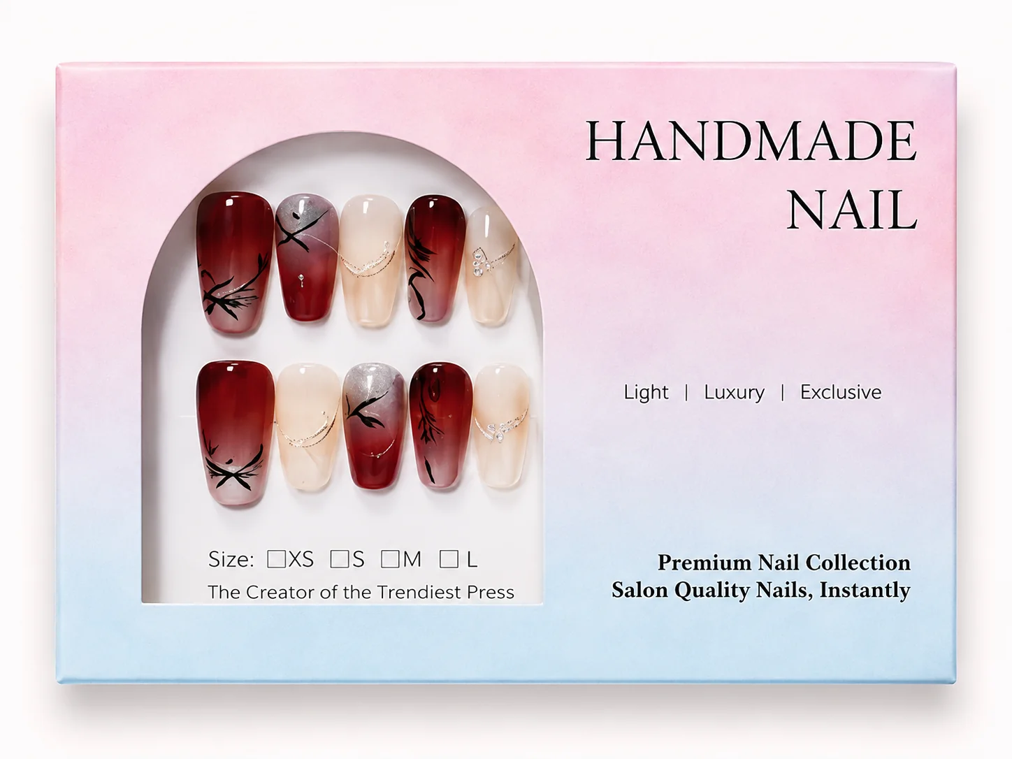 Private label sample packaging for press-on nails