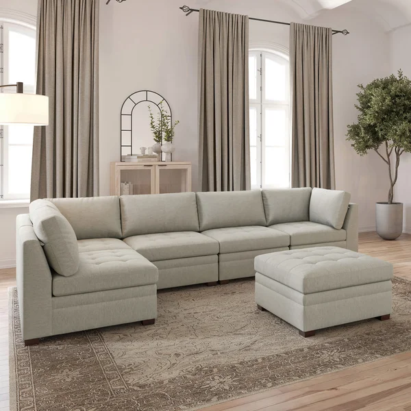 Thomasville Tisdale Modular Sectional 6-piece Boucle with Storage Ottoman