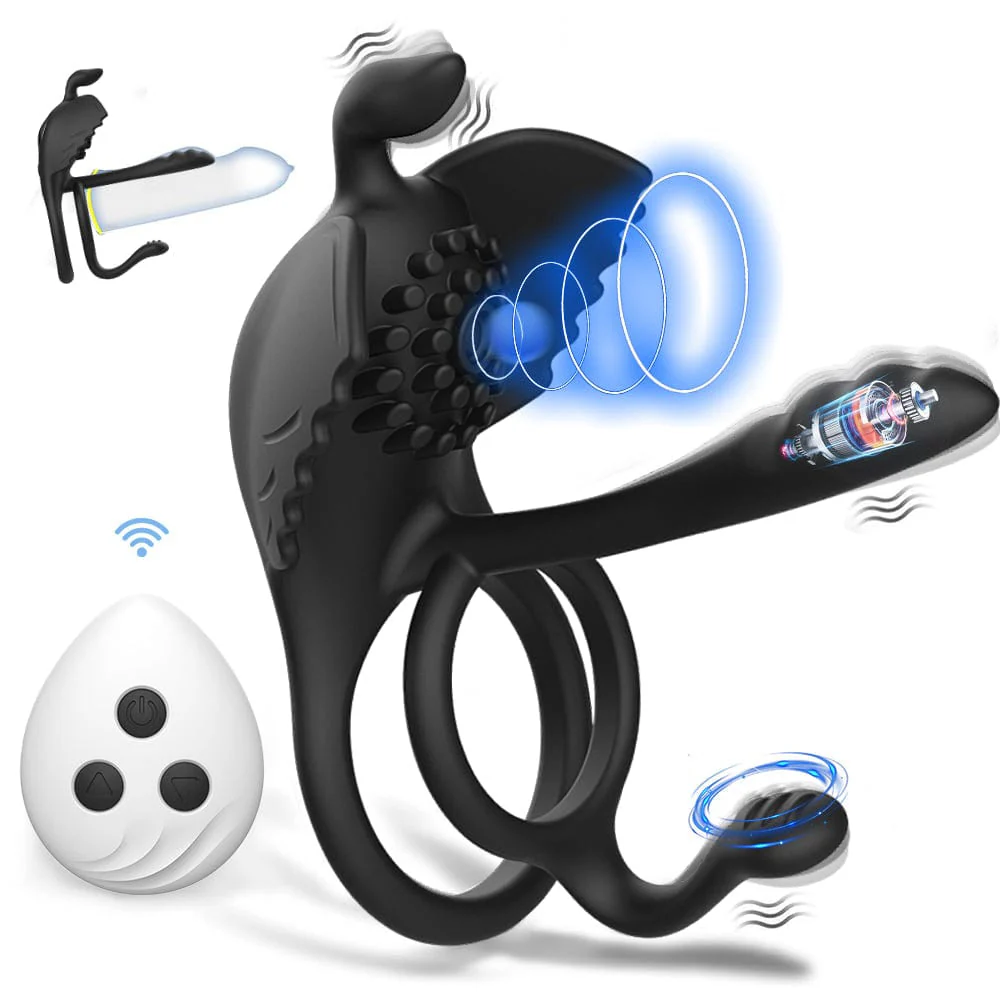 Mlovexy - Penis Vibrating Ring Cock 3 in 1 Massage Delayed Ejaculation Citoral Stimulator Flirt Masturbation