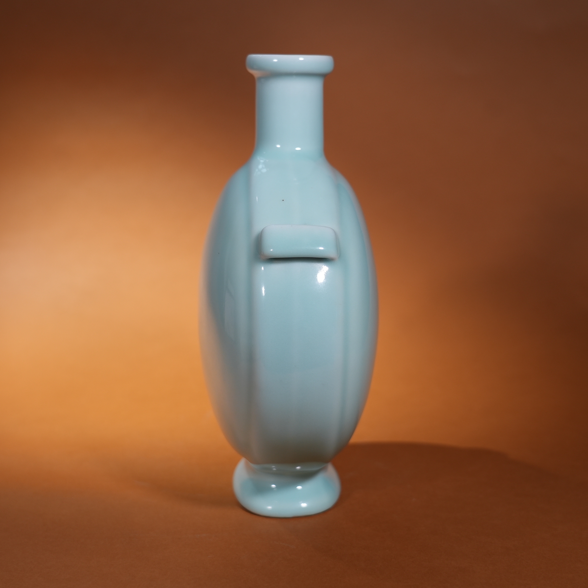 Ancient Chinese Pale Celadon Glaze Flat Bottle with Strap Handles