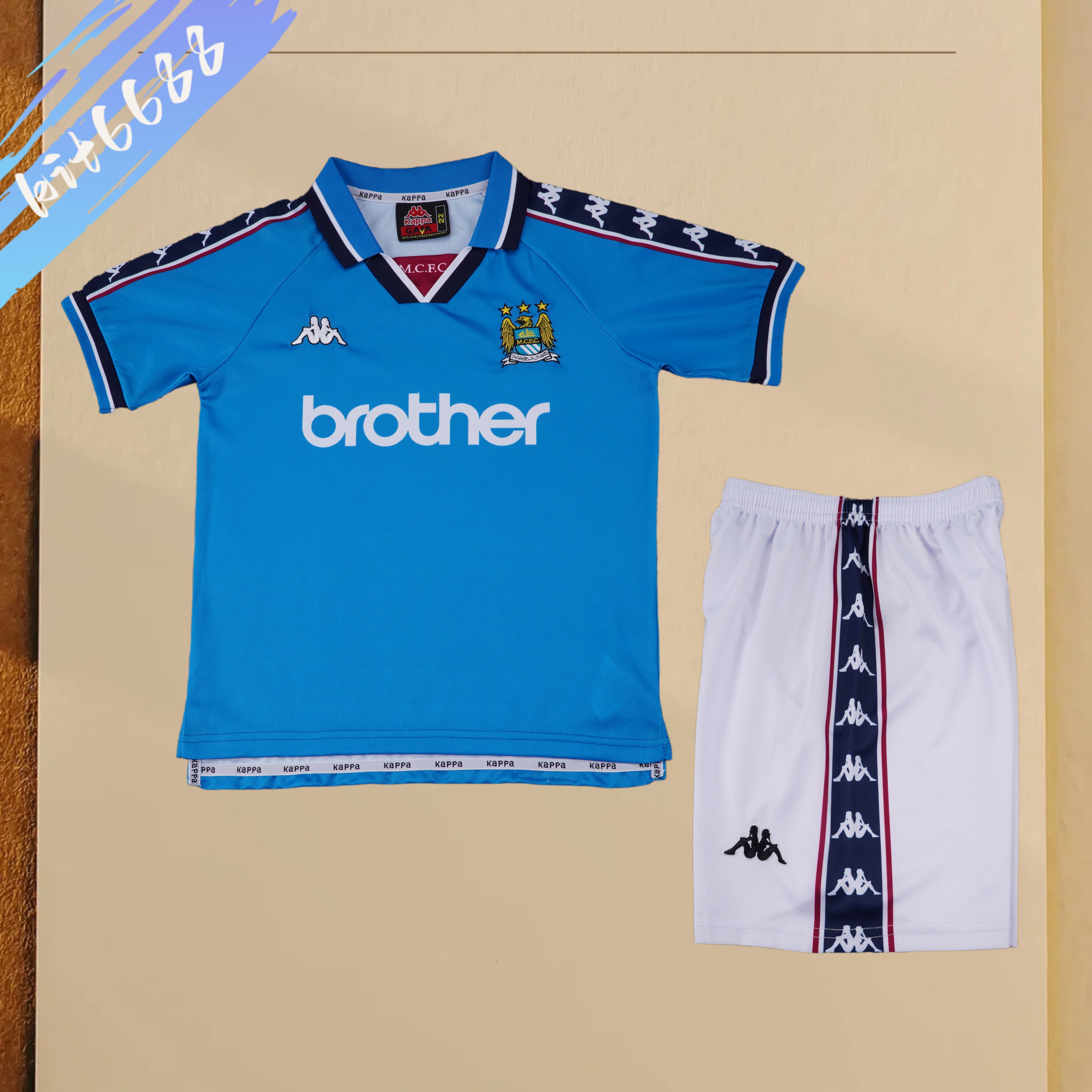 97/98 Manchester City home  Retro Football Shirt (Kids Kit)