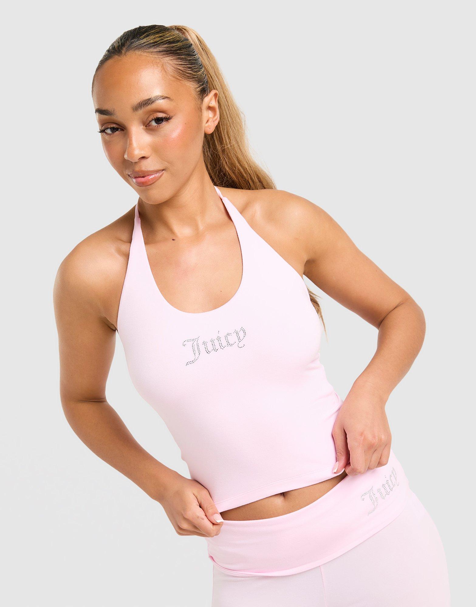 JUICY COUTURE Jersey Diamante Halter Vest Top
