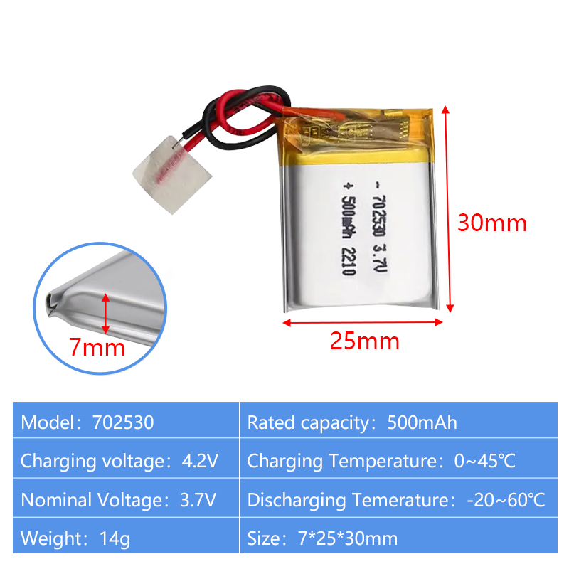 Pouch Lithium Ion Batteries 702030 702040 3.7v 400mAh 500mAh