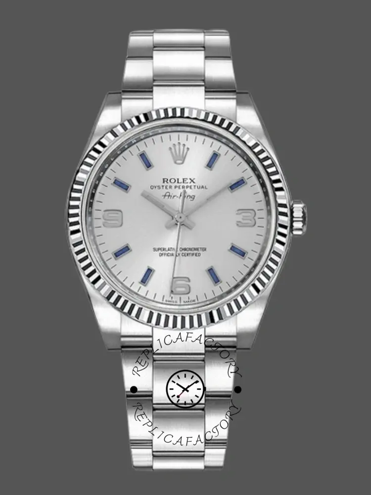 Rolex Oyster Perpetual Air-King 114234 Blue Hour Markers Silver Dial 34mm Unisex replica watch