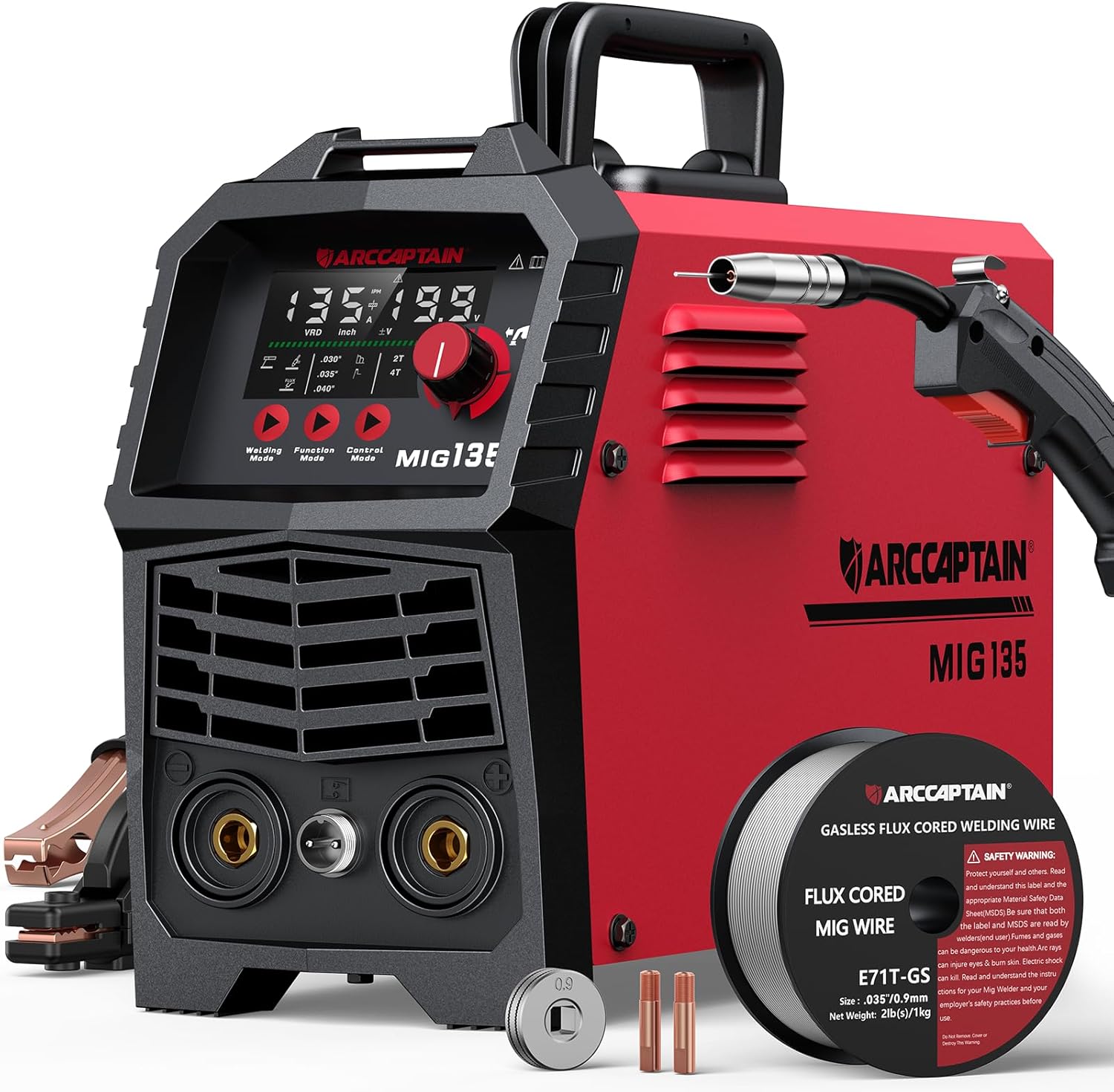 ARCCAPTAIN 250A MIG Welder. 110V 220V Gas MIG/Gasless MIG/Stick/Lift TIG/Spool Gun/Spot 6 in 1 Welding Machine Aluminum Welding Machine Professional Welder Machine with Large LED Display