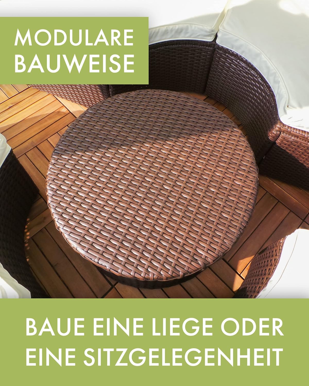 Polyrattan Sun Island with LED Lighting + Solar Module. Rattan Garden Lounger. Sun Bed with Rain Cover