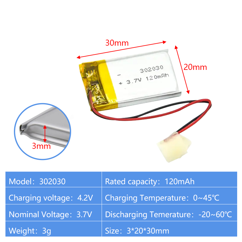 Pouch Lithium Ion Batteries 302030 3.7v120mAh