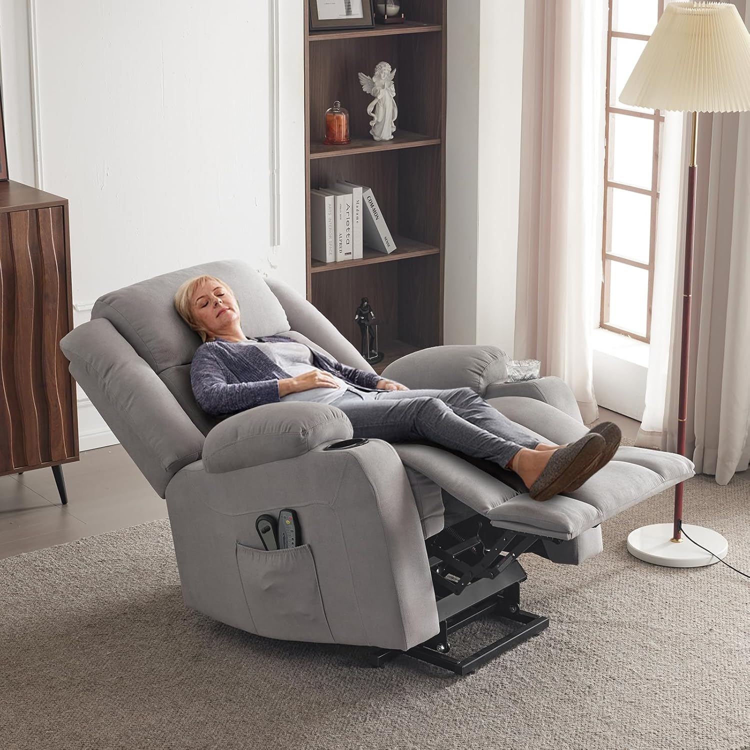 TV armchair with elevator relaxation armchair. electric massage chair with lounge chair function. lift assist. massage heating. 2 side bag drink rack. lounge chair TV armchair