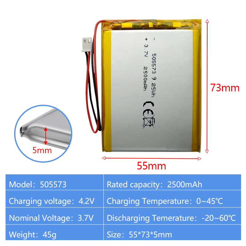 Pouch Lithium Ion Batteries 505060 505573 3.7v 2000mAh 2500mAh