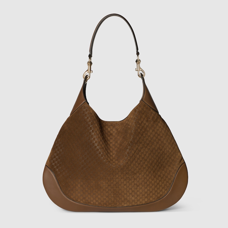 Gucci B large shoulder bag Brown micro GG embossed suede