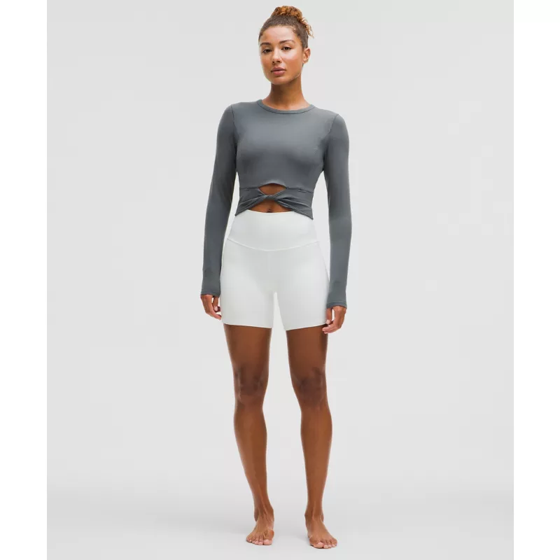 Cropped Nulu Twist-Hem Long-Sleeve Shirt