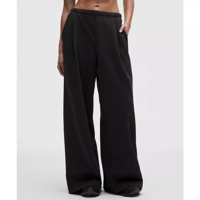 French Terry Mid-Rise Wide-Leg Pant