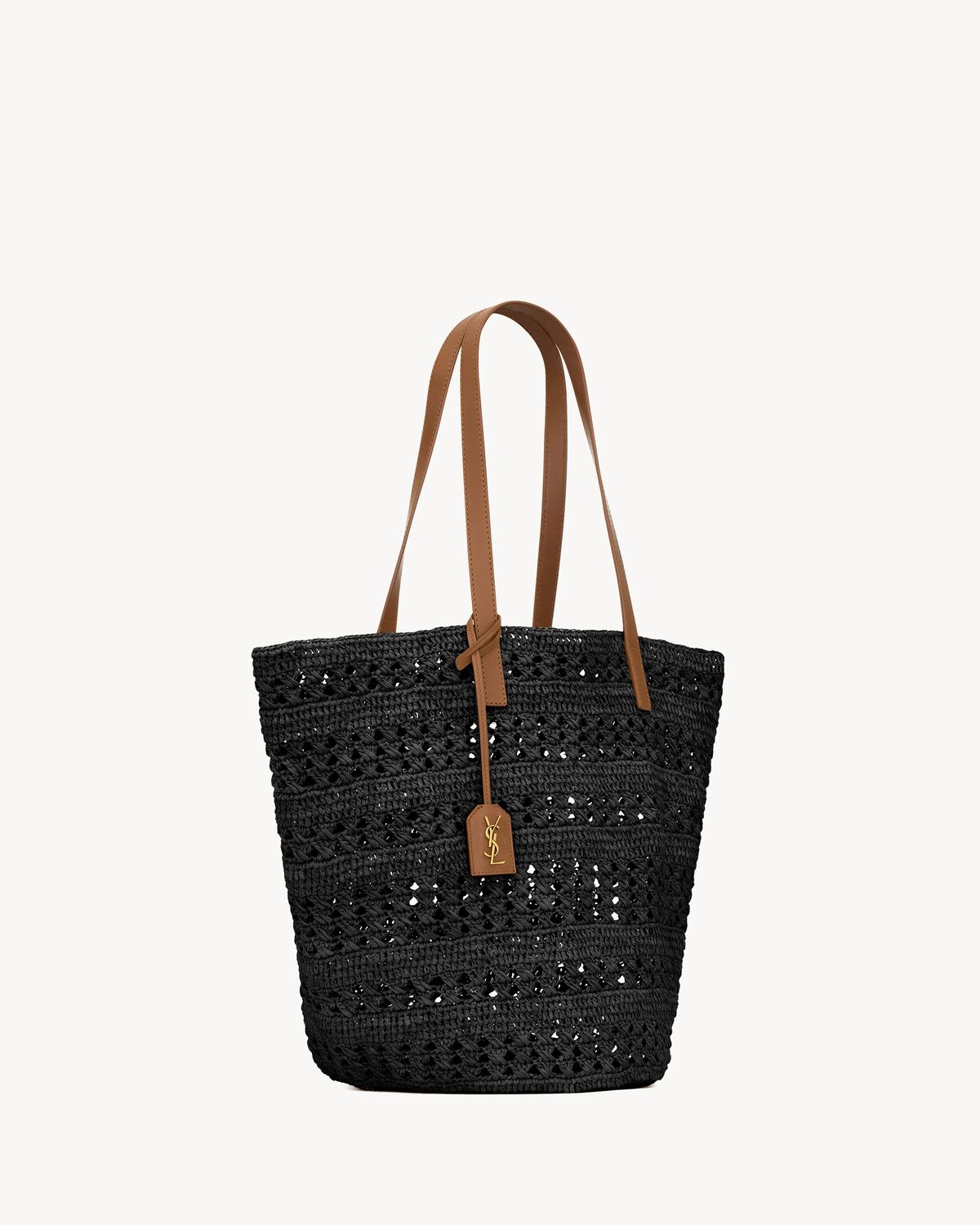 panier medium bag in raffia BLACK