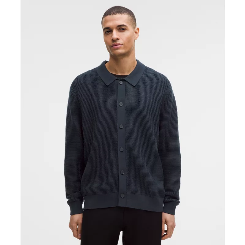 Cotton-Blend Knit Collared Cardigan
