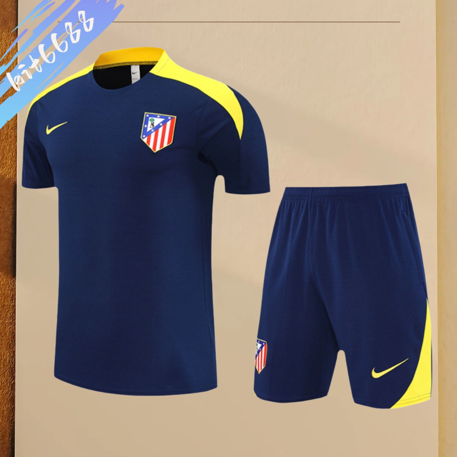 2025/2026 Atletico Madrid Dark Blue Kids Short Sleeve Training Clothes (Kids Kit)