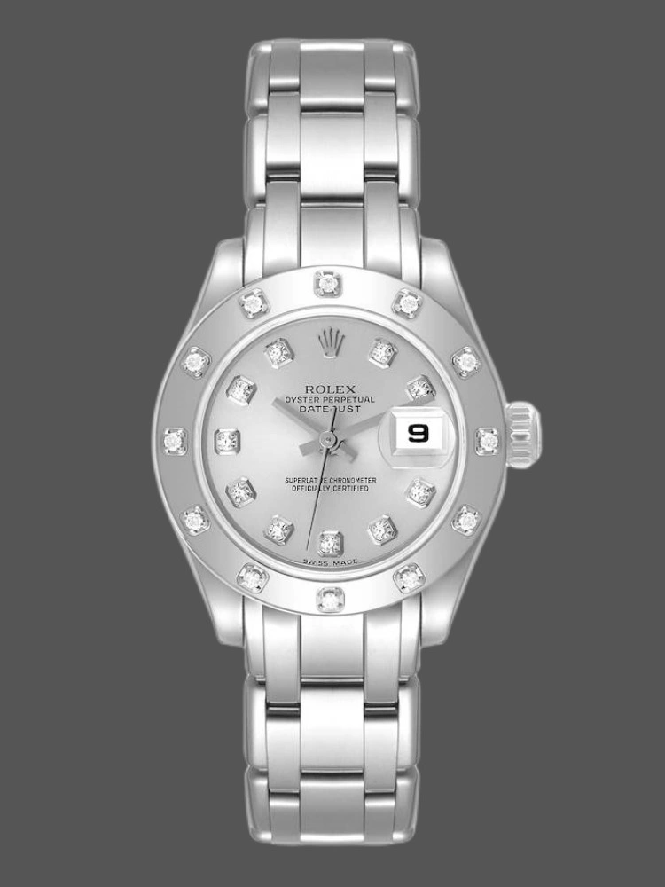 Rolex Pearlmaster 80319 Silver Diamond Dial 29MM Lady Replica Watch