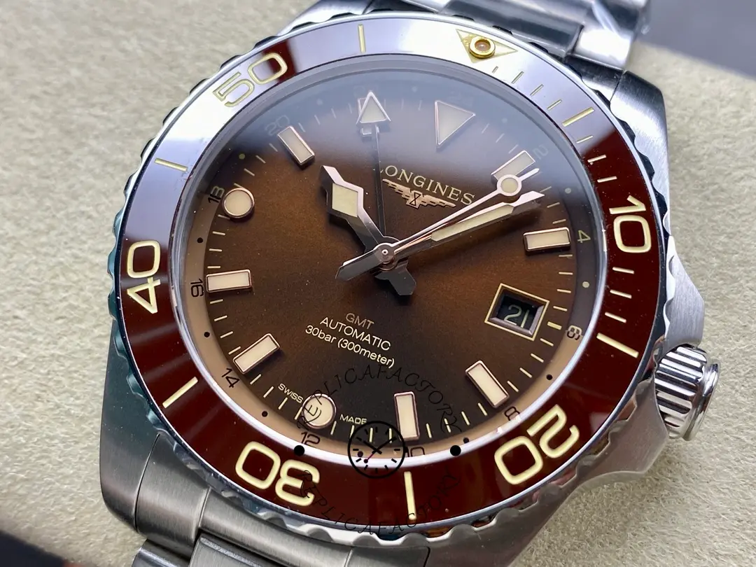 Longines 1:1 Clone HydroConquest GMT 41 Automatic L3.790.4.66.6 Brown Dial