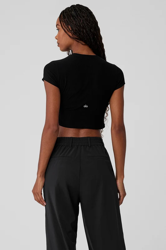 Ribbed Sea Coast Cropped Short Sleeve Tee