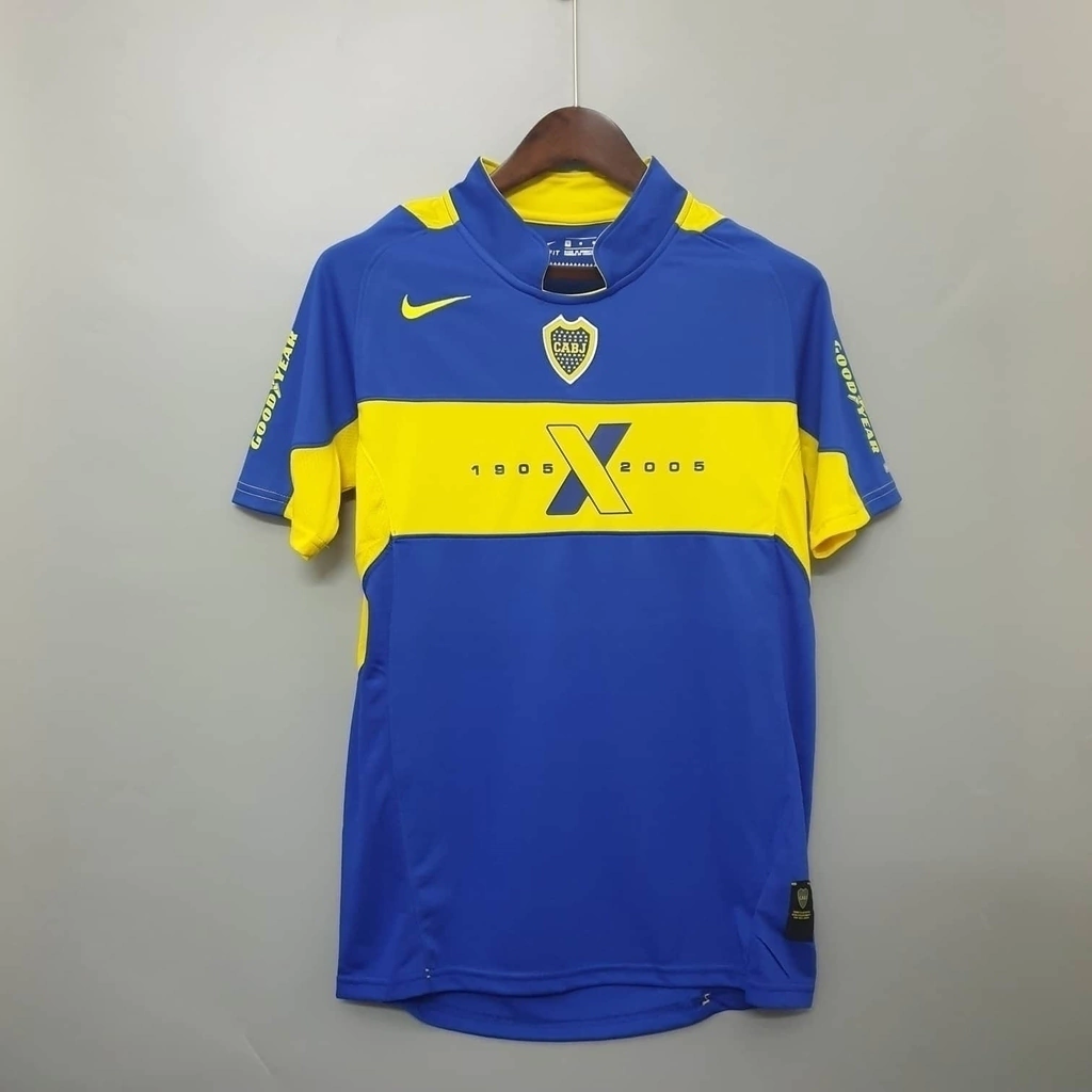 Boca Juniors 2005 home retro fan men's Nike blue and yellow color jersey