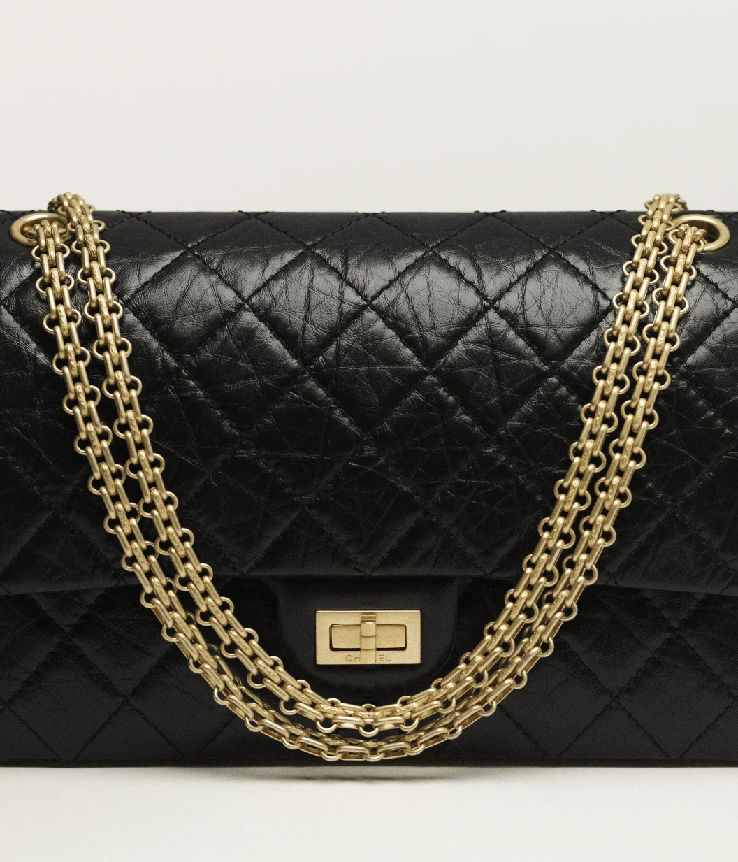 Large 2.55 Handbag Aged Calfskin & Gold-Tone Metal Black