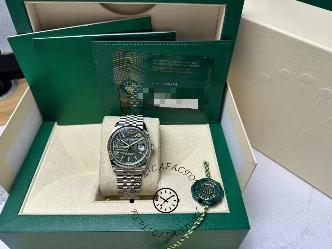 Rolex Datejust 36mm Fluted Bezel Green Palm Index Dial Jubilee 126234 0047