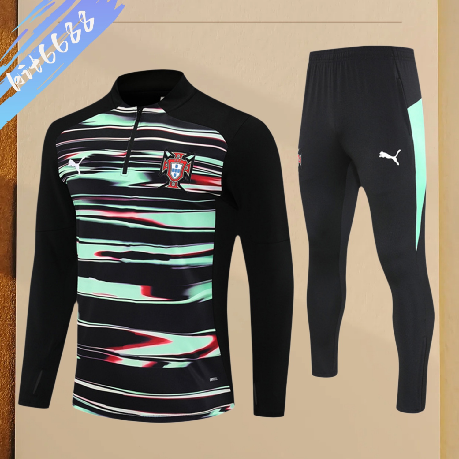 2025/2026 Portugal Kids Half Zip Training Clothes (Kids Kit)
