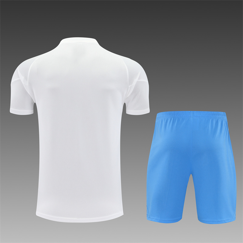 25/26 Real Madrid White paired with light blue Short  Sleeve Training Wear ( Adult kit Kids )