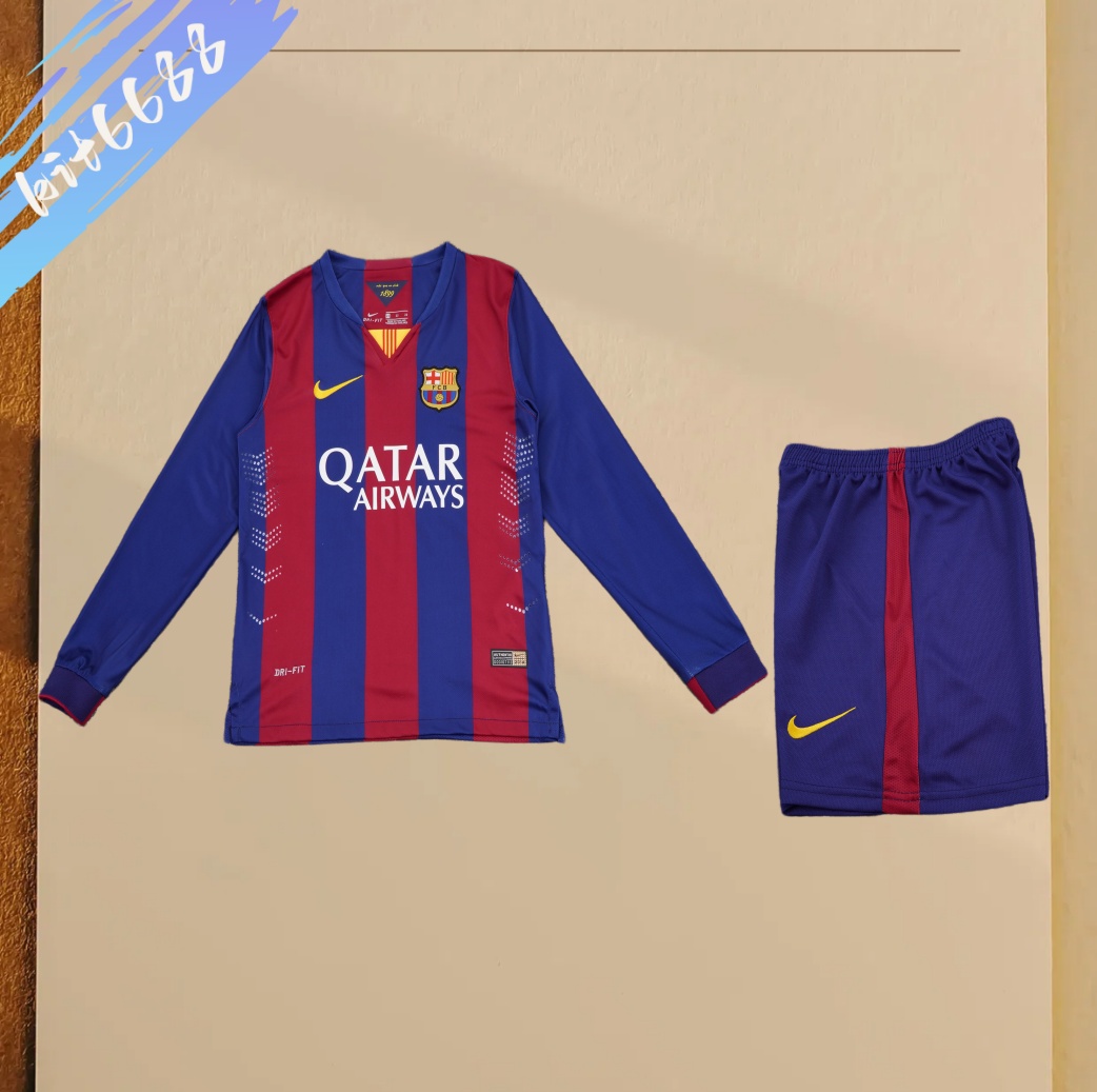 2014/2015 Barcelona home Retro long sleeves Kids Kit(Kids Kit)