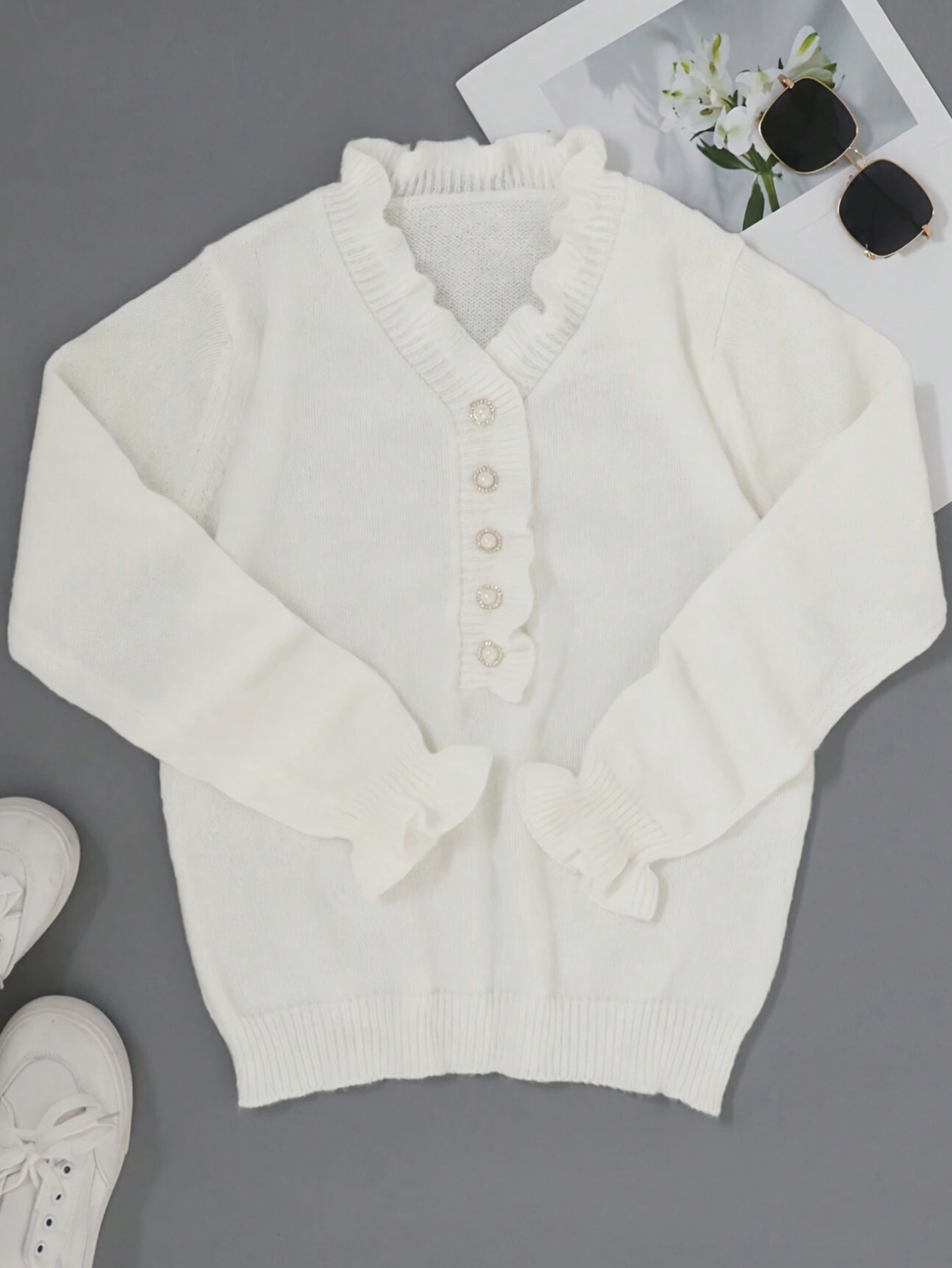 European American Women's Casual V-Neck Lace Design Long Sleeve Office Style New Autumn Winter Collection Vintage Floral Pattern