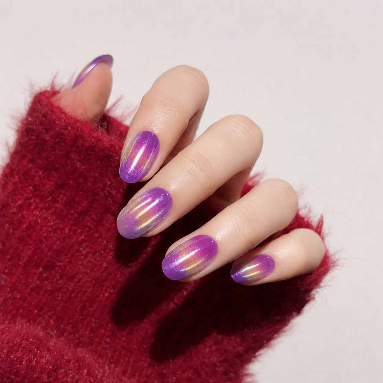 Purple Gold Gradient Press On Nails Lifestyle Display