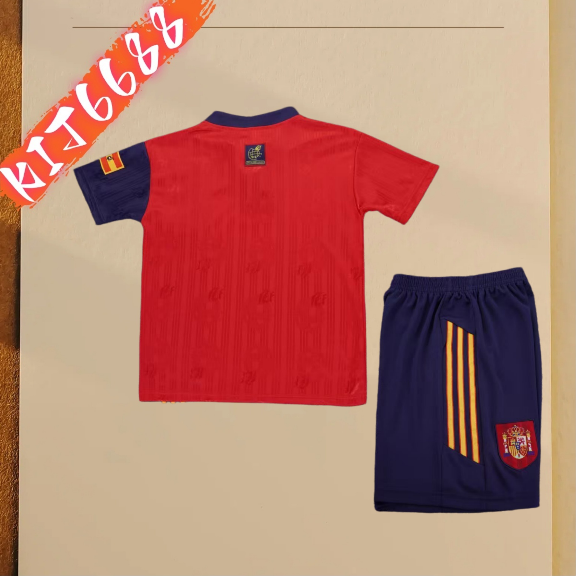 1996 Spain home Retro Football Shirt  Kids Kit
