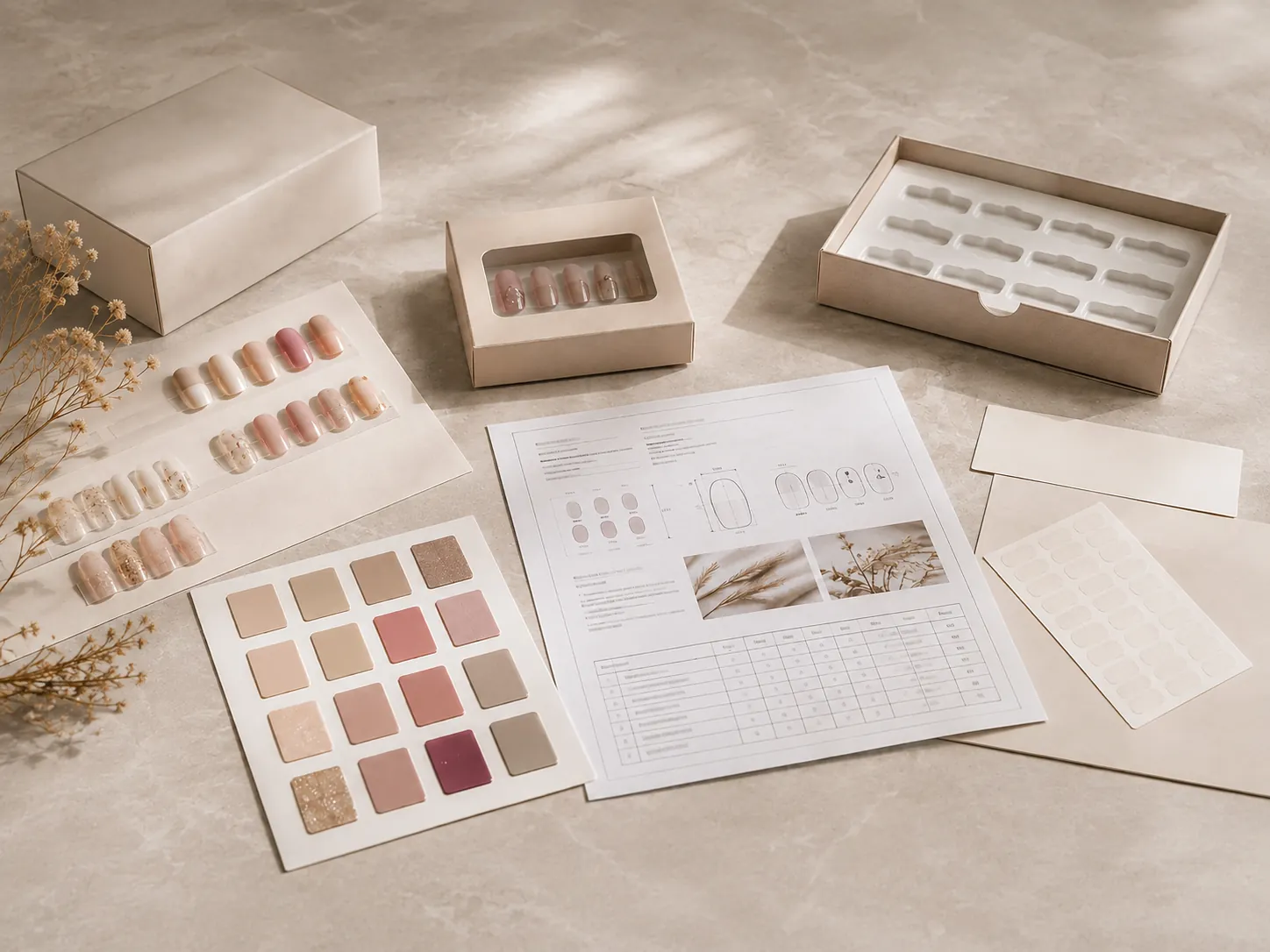Custom press on nails samples and private label packaging for an OEM project