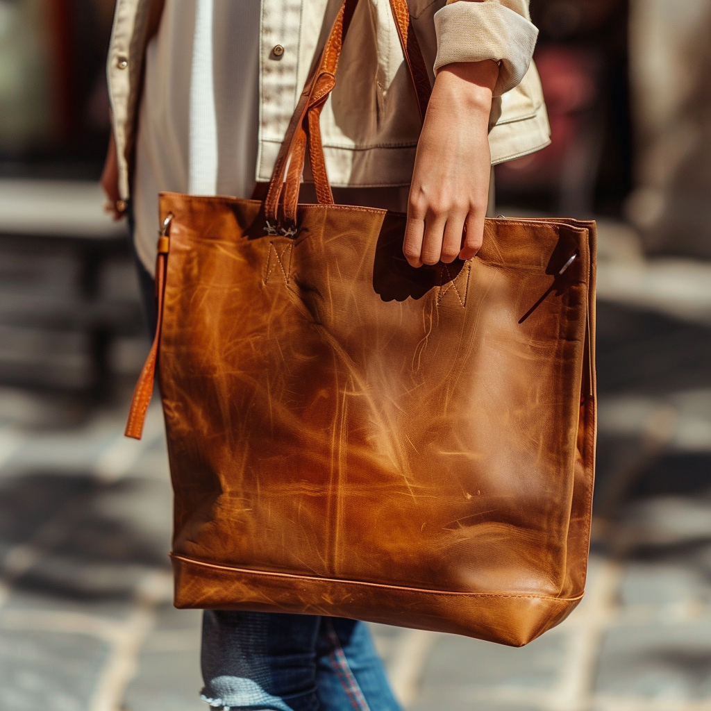 Distressed Vintage Leather Tote Bag