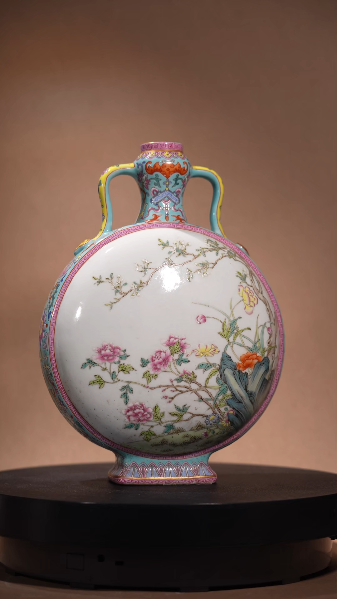 Ancient Chinese Famille Rose Moon Flask with Floral Motifs