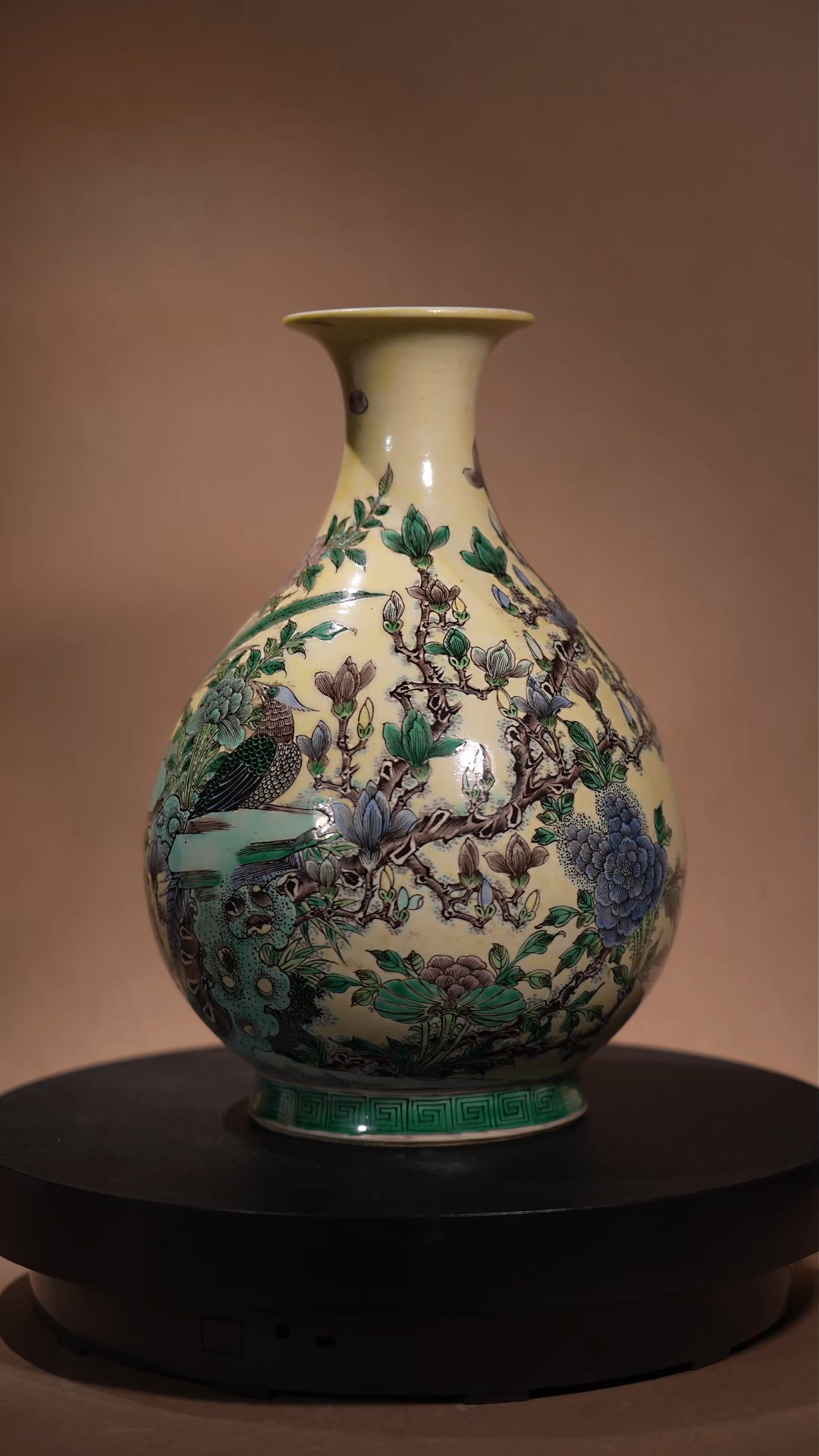 Ancient Chinese Wucai Yuhuchun Vase with Bird and Flower Motifs