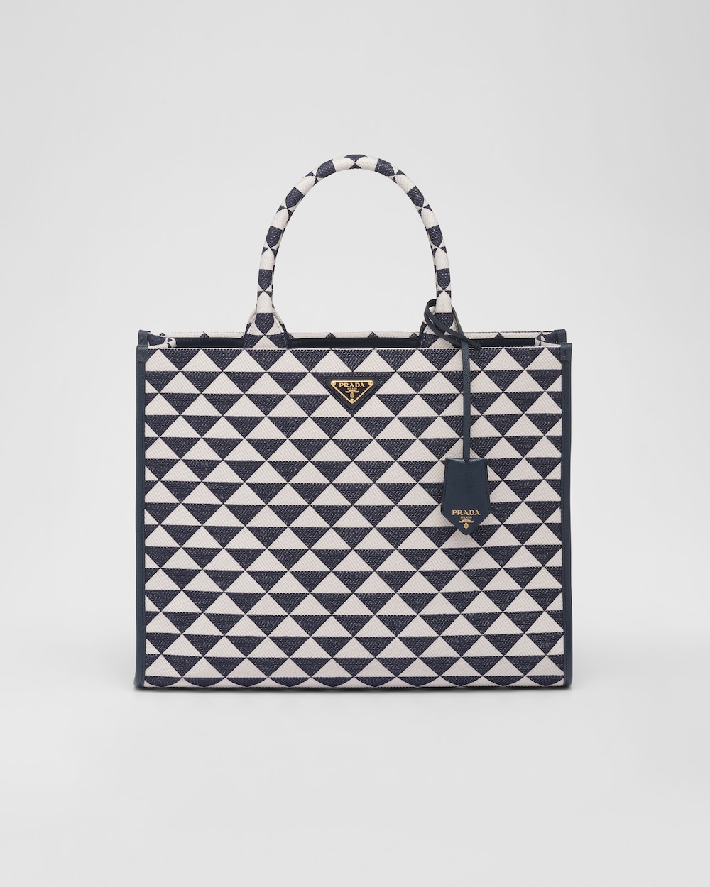 Large Prada Symbole embroidered fabric handbag Baltic Blue/Chalk White