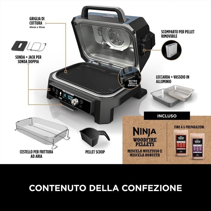 NINJA - Barbecue elettrico Woodfire Pro Connect XL OG901EU-Blu