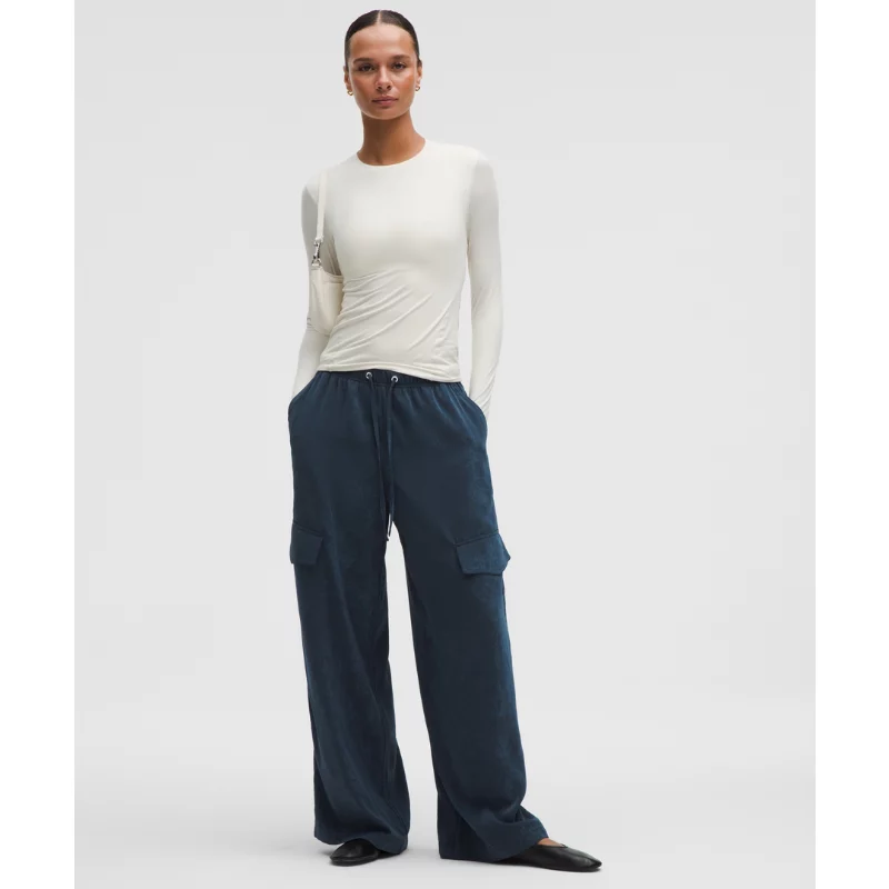 Matte Satin Relaxed-Fit Mid-Rise Cargo Pant